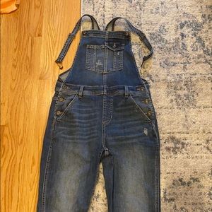 Dark denim ripped overalls